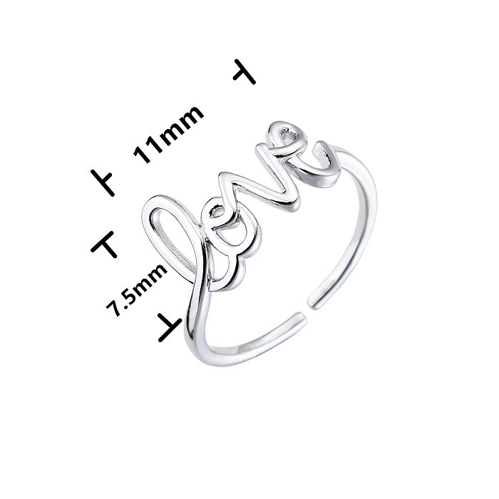 Fashion Copper Gold Plated LOVE English Letter Micro-set Zircon Open Ring