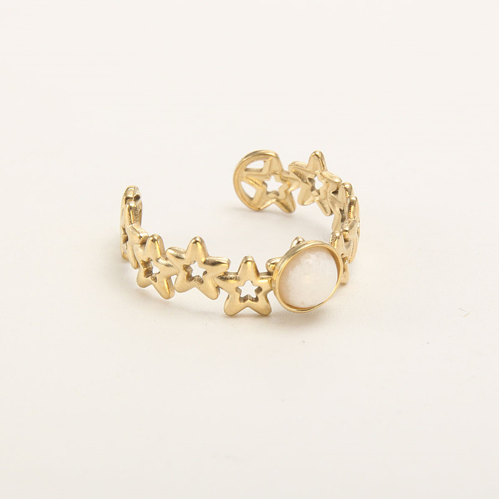 IG Style Simple Style Round Star Snake Stainless Steel Gold Plated Natural Stone Open Ring In Bulk