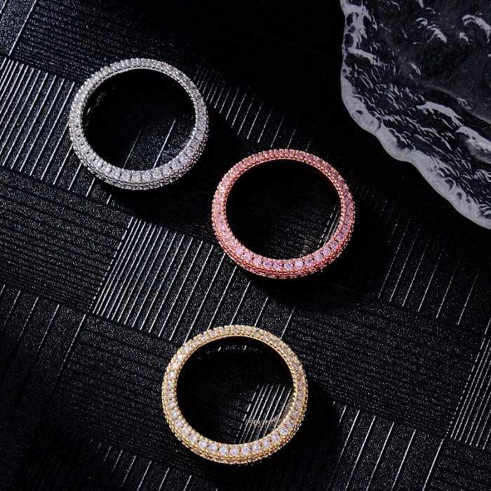 Hip-Hop Simple Style Round Copper Plating Inlay Zircon 18K Gold Plated Rose Gold Plated White Gold Plated Rings