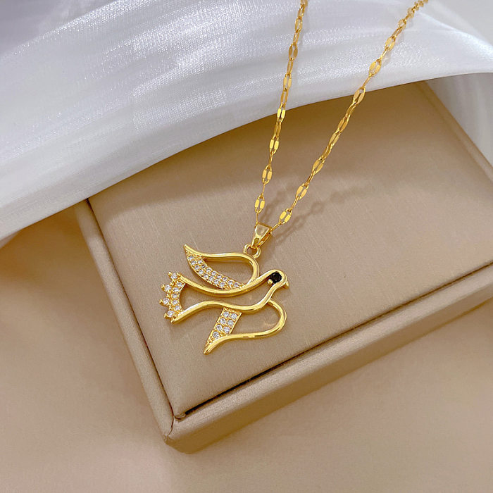 Sweet Artistic Swallow Titanium Steel Copper Artificial Gemstones Pendant Necklace In Bulk