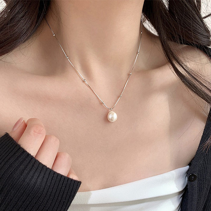 Simple Style Round Natural Stone Freshwater Pearl Copper Plating Gold Plated Necklace