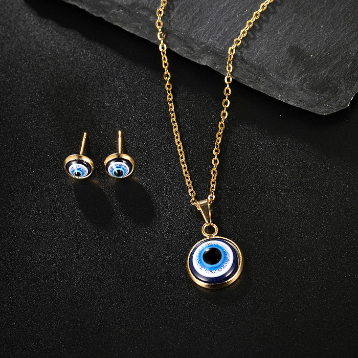 Simple Style Devil'S Eye Stainless Steel Plating 18K Gold Plated Earrings Necklace
