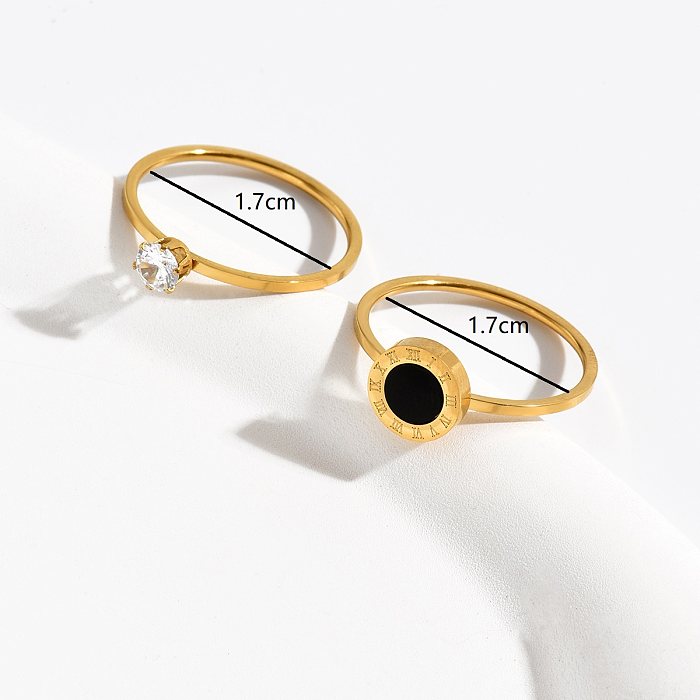 Casual Vacation Simple Style Roman Numeral Stainless Steel Plating Inlay Zircon 18K Gold Plated Rings