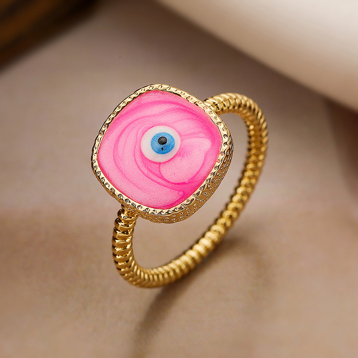 El esmalte de cobre del ojo del diablo básico elegante platea los anillos abiertos chapados en oro 18K
