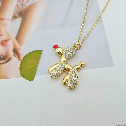 Cute Modern Style Dog Copper Inlay Artificial Diamond Pendant Necklace