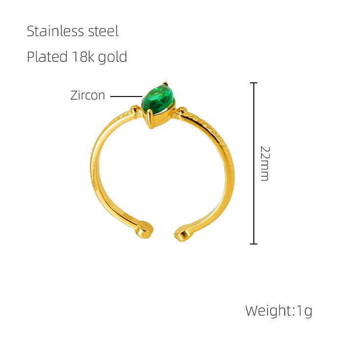 Wholesale Elegant Retro Geometric Stainless Steel Plating Inlay 18K Gold Plated Zircon Open Rings