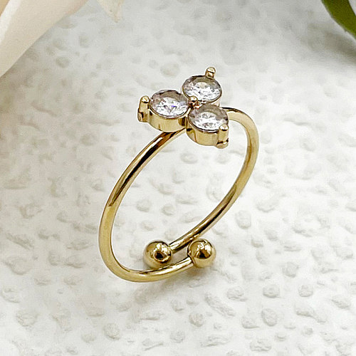 Wholesale Elegant Simple Style Commute Round Stainless Steel Plating Inlay Gold Plated Zircon Open Rings