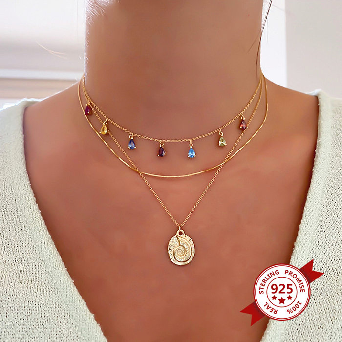 Fashion S925 Silver Raindrop Rainbow Color Zircon Necklace