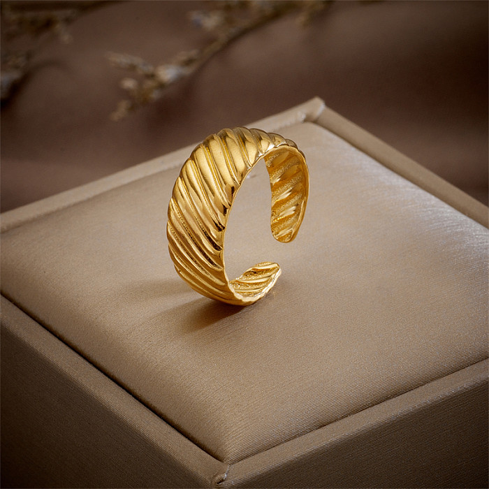 Anneaux ouverts en acier titane géométrique de style simple, anneaux en cuivre plaqués or