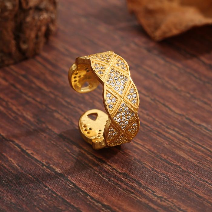 Modern Style Simple Style Commute Argyle Copper Plating Inlay Zircon 18K Gold Plated Open Rings