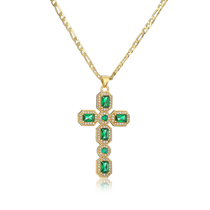 Fashion Cross Copper Pendant Necklace Plating Inlay Zircon Copper Necklaces