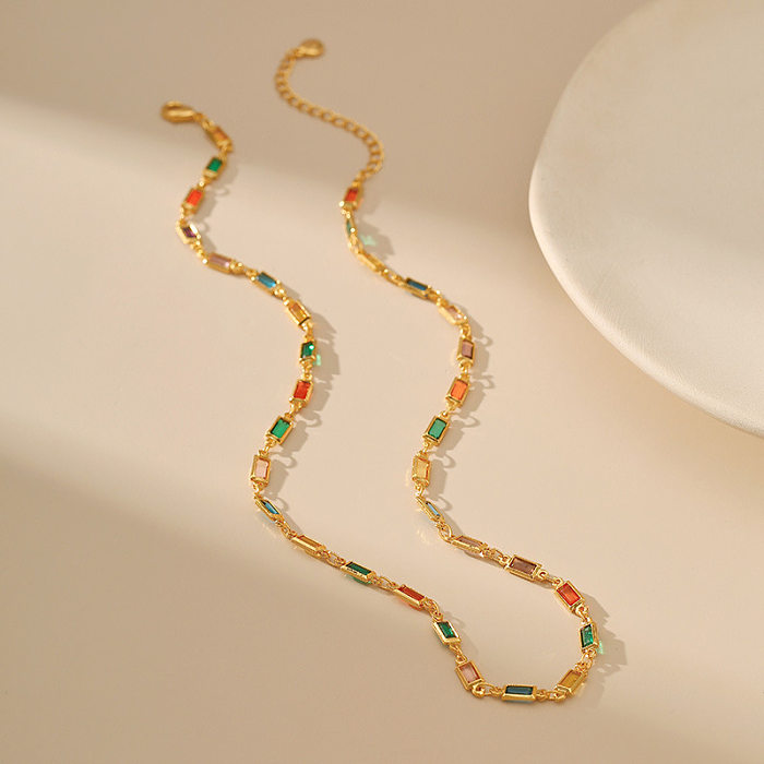 Lady Colorful Copper Plating Inlay Glass Necklace 1 Piece