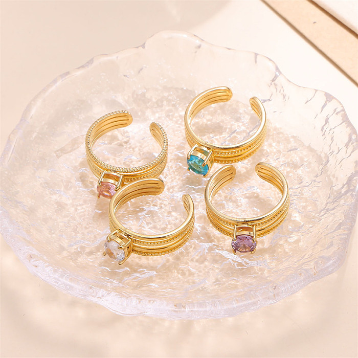 Offene Ringe im klassischen Stil mit einfarbiger Edelstahlbeschichtung und Zirkoneinlage, 18 Karat vergoldet