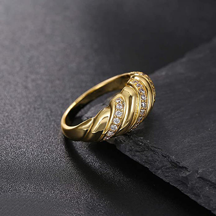 Simple Style Solid Color Brass Plating Inlay Zircon Gold Plated Rings