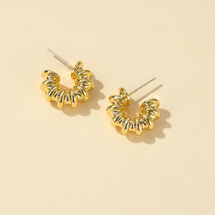 Geometric Cross Simple Copper Gold Plated C- Shaped Earrings