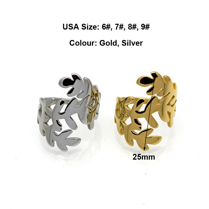 1 Piece Simple Style Leaves Titanium Steel Hollow Out Rings