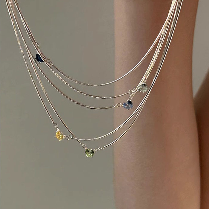 Simple Style Heart Shape Copper Artificial Gemstones Pendant Necklace In Bulk