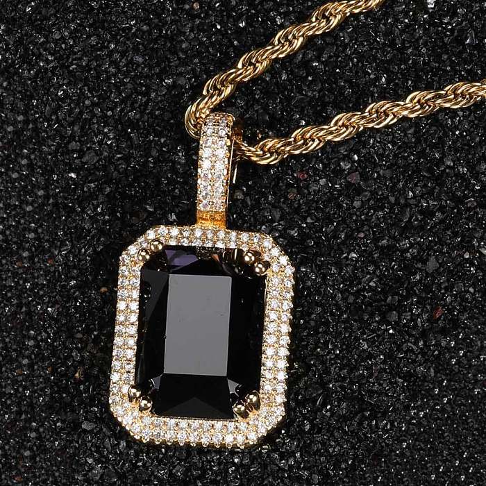 Retro Lady Square Copper Inlay Zircon Pendant Necklace