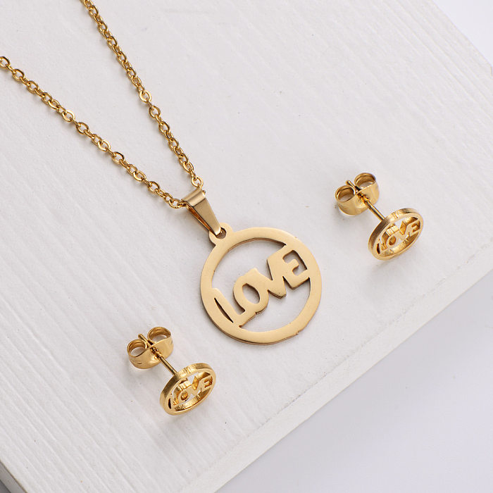 Titanium Steel Jewelry Heart Element Pendant Simple LOVE Earrings Necklace Set
