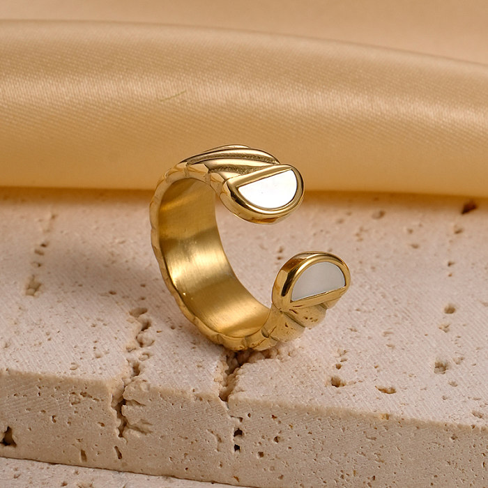 Anéis abertos banhados a ouro com revestimento de esmalte de aço inoxidável irregular estilo simples retrô