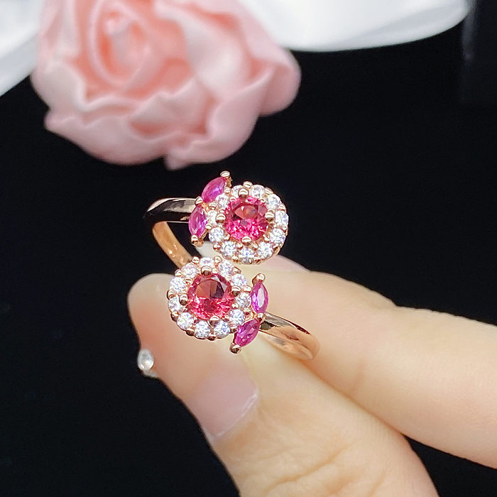 Anéis de cobre de flores da moda embutidas com pedras preciosas artificiais Anéis de cobre