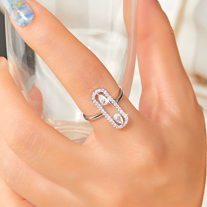 Simple Style Paper Clip Copper Plating Hollow Out Inlay Rhinestones Zircon Rings