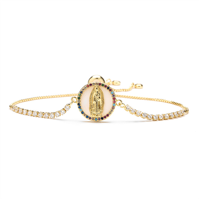 1 Stück klassisches rundes Jungfrau-Maria-Kupfer-Inlay-Zirkon-Armband