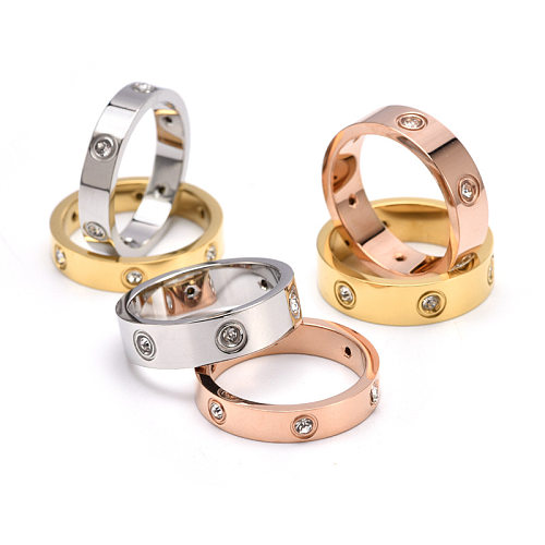 1 Piece Simple Style Solid Color Stainless Steel Inlay Zircon Rings