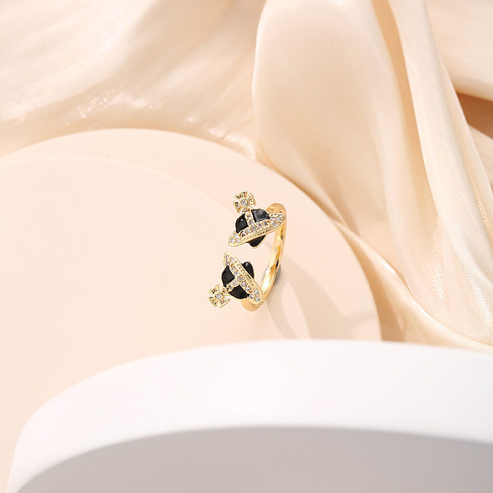 1 Stück Fashion Planet Offener Ring mit Kupfer-Emaille-Beschichtung und Inlay-Zirkon