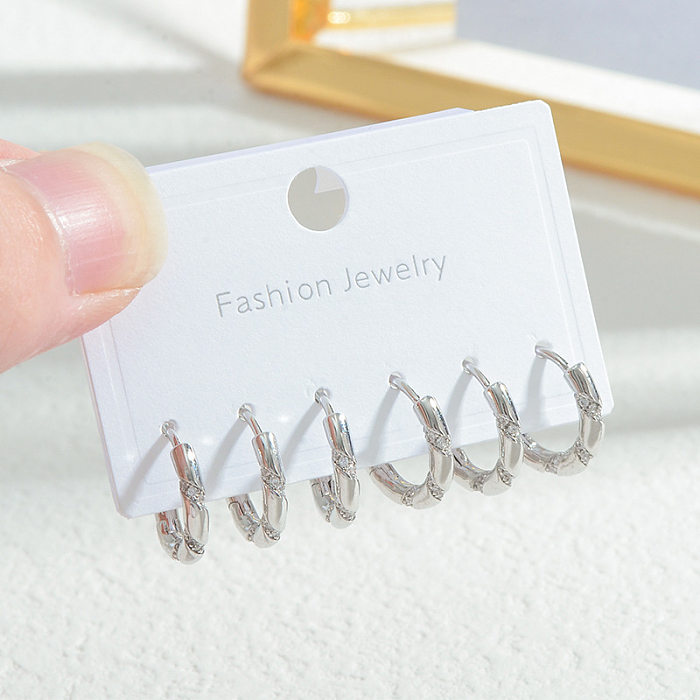 Simple Style Solid Color Copper Earrings Inlay Zircon Copper Earrings 3 Pairs