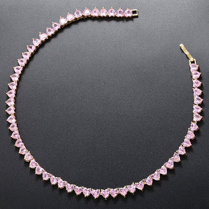 Collier luxueux de bracelets pour femmes plaqué or 18 carats avec incrustation de cuivre en forme de cœur