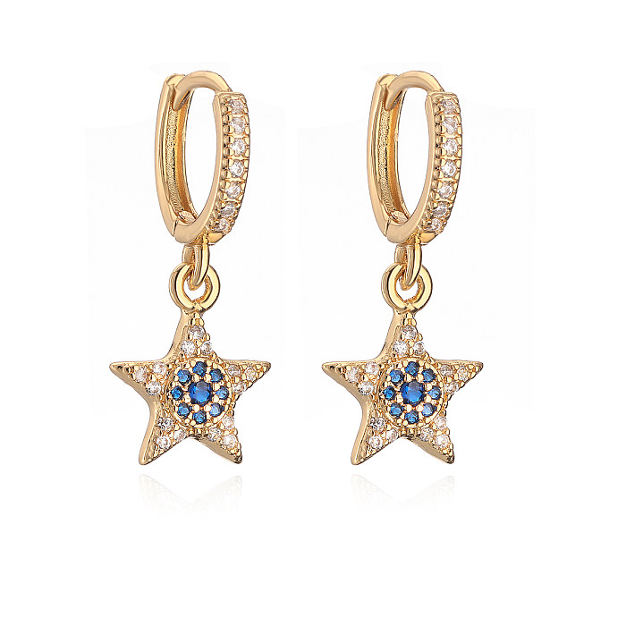 1 Paar schlichte Pendel-Ohrringe mit Sternbeschichtung, Kupfer-Zirkon-Vergoldung und 18-Karat-Vergoldung