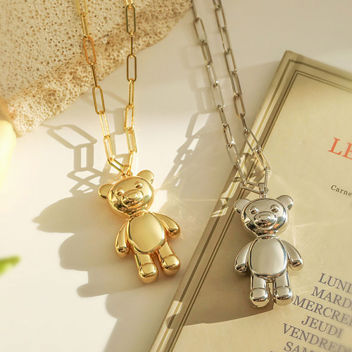 Cute Little Bear Copper Plating Hollow Out 18K Gold Plated Pendant Necklace