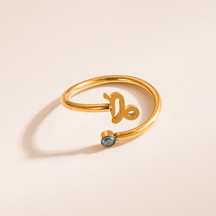 Símbolo de constelação de estilo simples, aço inoxidável, anel aberto de zircão banhado a ouro, 1 peça