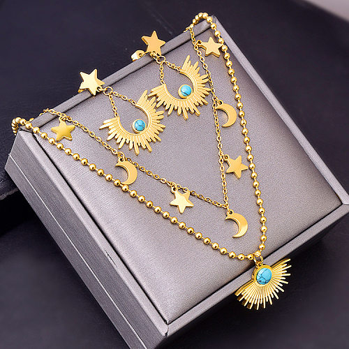 مجموعة مجوهرات مرصعة بطبقة من الفولاذ والتيتانيوم بتصميم ريترو ستار باللون الفيروزي