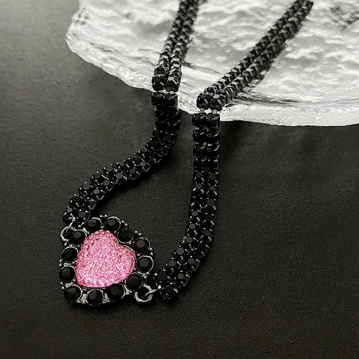Streetwear Heart Shape Copper Plating Inlay Artificial Gemstones Necklace