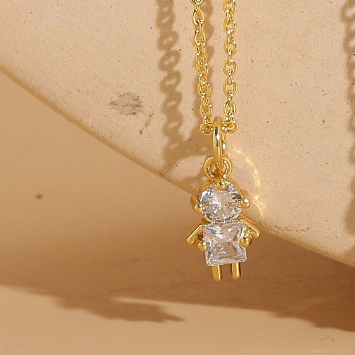 Simple Style Cartoon Copper Plating Inlay Zircon 14K Gold Plated White Gold Plated Pendant Necklace