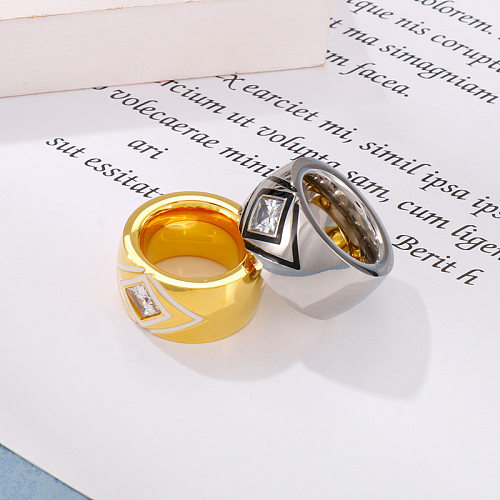 Anéis de aço inoxidável geométricos da moda para forno verniz zircão anéis de aço inoxidável