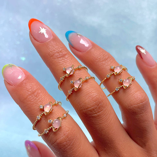 Anéis de bronze geométricos da moda com gema estrela anéis de cobre