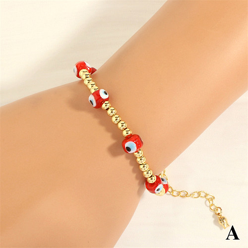 Retro Simple Style Eye Freshwater Pearl Glass Copper Beaded Handmade Inlay Zircon 18K Gold Plated Bracelets