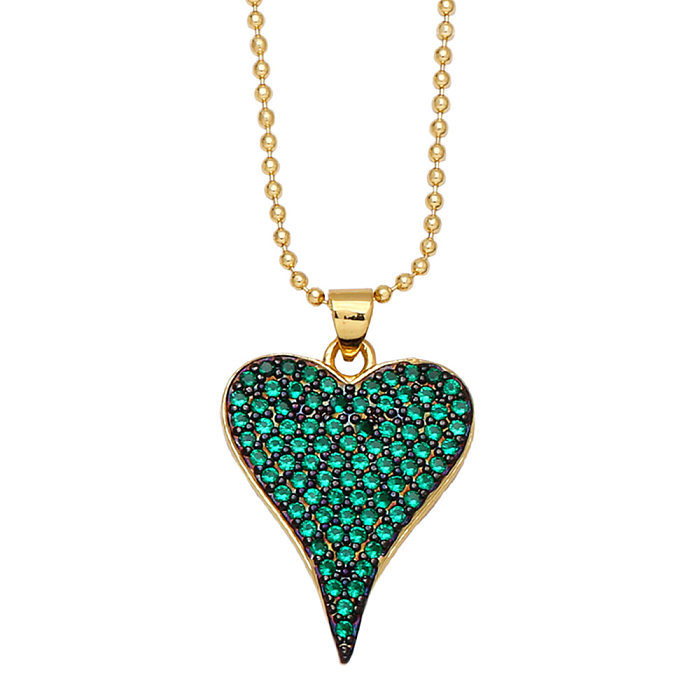 Chaîne de clavicule de pendentif de coeur de pêche de Zircon de couleur incrustée de cuivre de mode