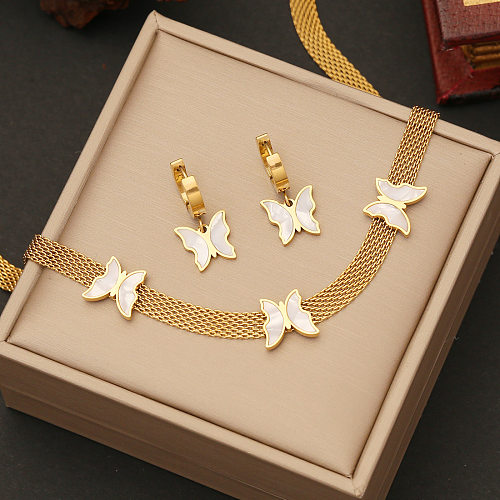 Ensemble de bijoux plaqués en acier inoxydable papillon de style simple