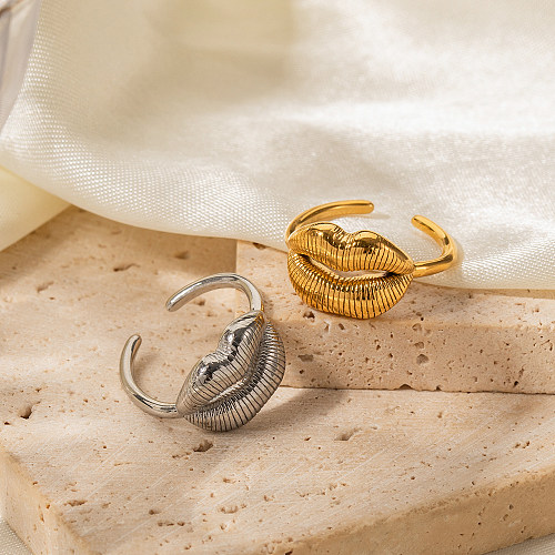 IG Style Lip Lines Anéis abertos banhados a ouro 18K com chapeamento de aço inoxidável