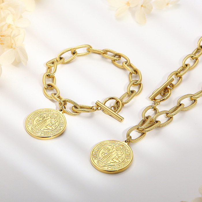 Transfronteiriço de aço inoxidável exagerado colar dourado pulseira retro retrato conjunto de moedas