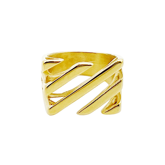 Modern Style Streetwear Geometric Lines Stainless Steel Plating Hollow Out Gold Plated Rings