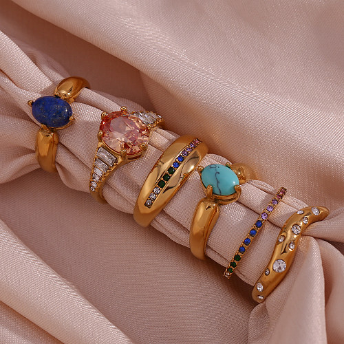 Vintage-Stil, klassischer Stil, runde Ringe aus Edelstahl mit 18-Karat-Vergoldung, Zirkon-Ringe in großen Mengen