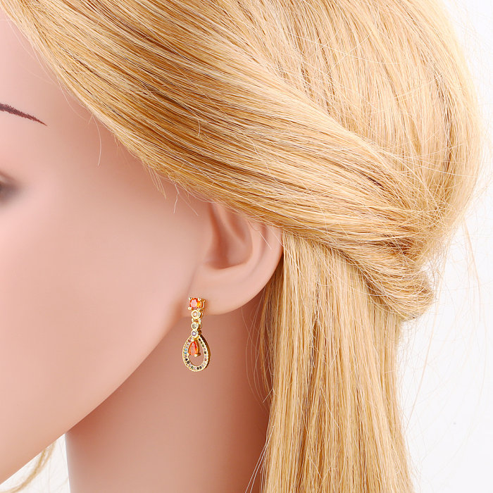 1 Pair Korean Style Water Droplets Heart Shape Inlay Copper Zircon 18K Gold Plated Drop Earrings