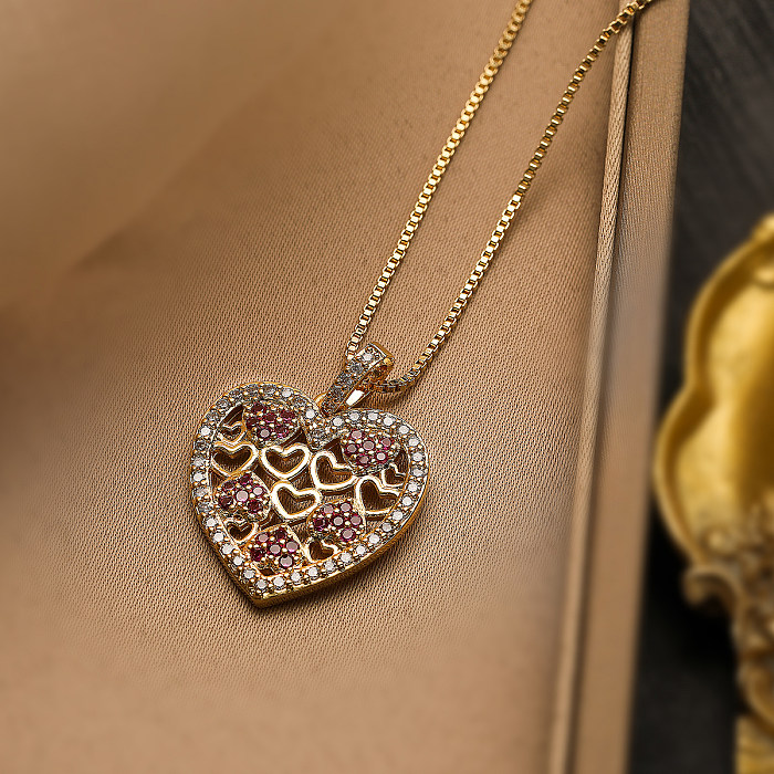 Simple Style Commute Heart Shape Copper Plating Inlay Zircon 18K Gold Plated Pendant Necklace