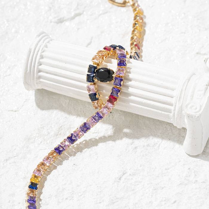Vintage Style Ethnic Style Geometric Color Block Copper Plating Inlay Zircon Bracelets