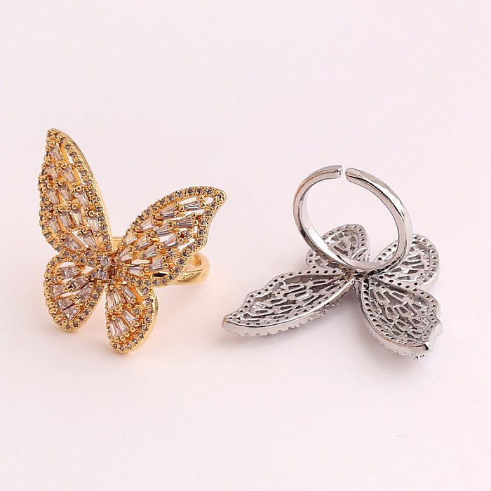 Anéis de zircão incrustados de cobre com borboleta da moda, 1 peça